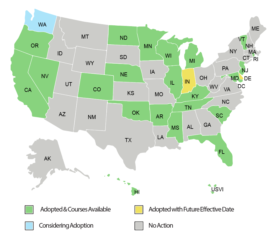 Map of states adopting IAR NASAA Model Rule