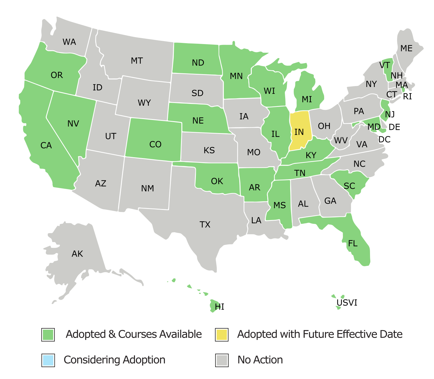 Map of states adopting IAR NASAA Model Rule