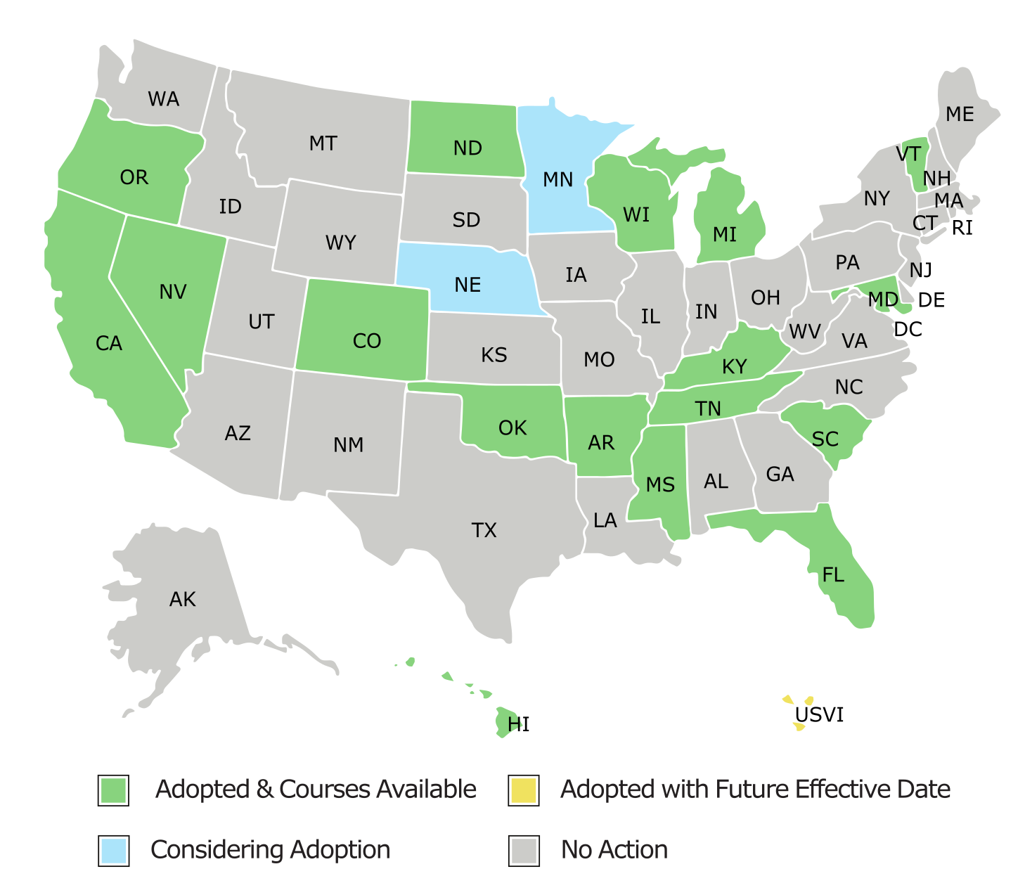Map of states adopting IAR NASAA Model Rule