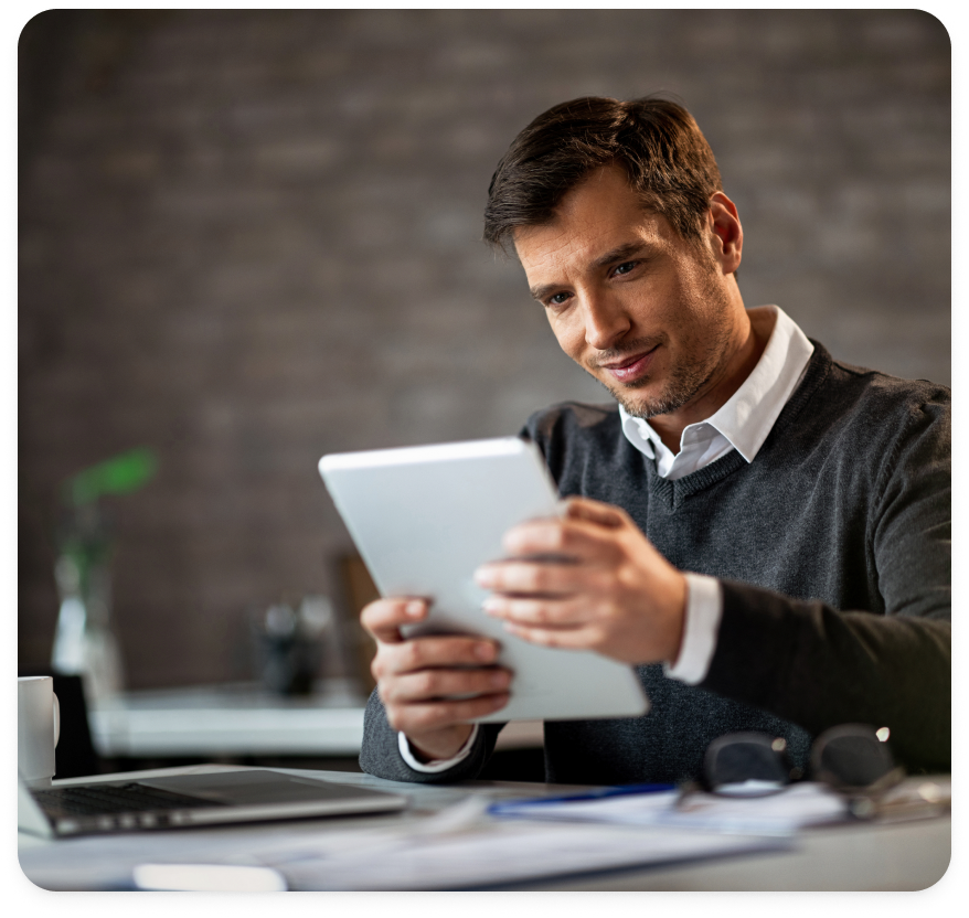 Accountant reviewing CPE coursework on a tablet